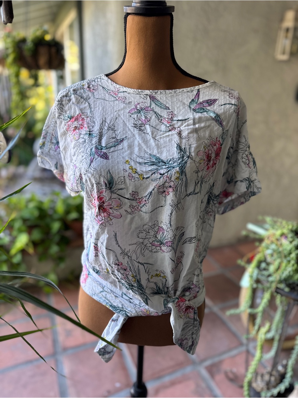 Buffalo Floral Tie-Front Women’s Top - Light Blue